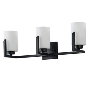 Modern 3-Light Bathroom Vanity Light Fixture, Matte Black Wall Sconce with Frosted Glass Shades - 1 of 4