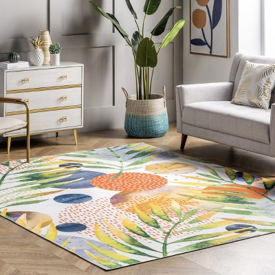 Amelia Multicolor Tropical Washable Rectangular Area Rug, 5' x 8'
