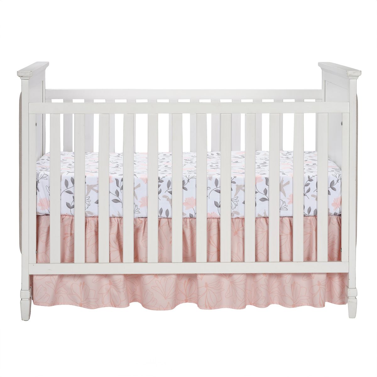 Lambs & Ivy Petals White/Pink/Gray Floral 100% Cotton Fitted Crib/Toddler Sheet - thumbnail 5