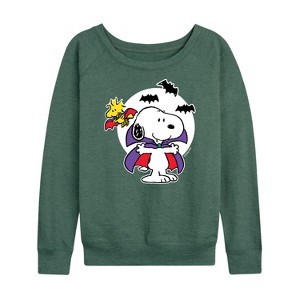 Women's - Peanuts - Snoopy Woodstock Vampire Lightweight French Terry Wide Neck Long Sleeve Shirt - 1 of 4