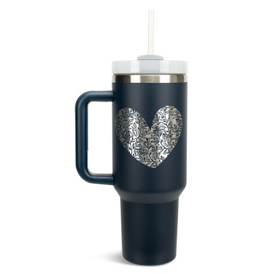 Elanze Designs Floral Vine Heart Life Full of Love 40 oz. Stainless Steel, Large Water Bottle Coffee Mug, Spill & Leak Resistant, Thermal Travel