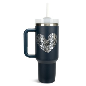 Elanze Designs Floral Vine Heart Life Full of Love 40 oz. Stainless Steel, Large Water Bottle Coffee Mug, Spill & Leak Resistant, Thermal Travel - 1 of 1