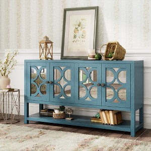 XIYUYEU Console Table with 1 Open Bottom Shelf and 2 Mirrored Doors Cabinets,Modern Entryway Table for Living Room - 1 of 4