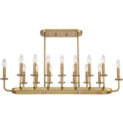 Soft Gold Brass 16-Light Linear Island Chandelier