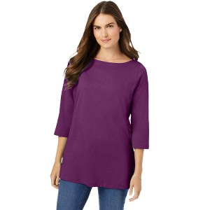 Woman Within Women's Plus Size Perfect Three-Quarter Sleeve Boatneck Tee - 1 of 4