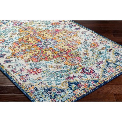 Olivia 2' x 3' Blue and Multicolor Synthetic Area Rug