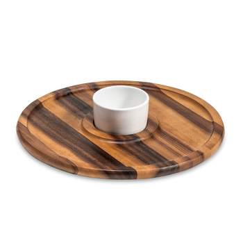 Kalmar Home Acacia Wood Large Chip 'n Dip with Ceramic Bowl