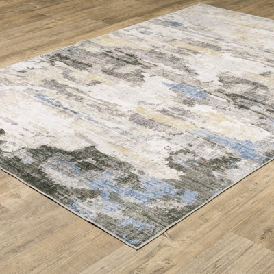 Ivory and Grey Abstract Washable Synthetic Area Rug 7'6" x 10'