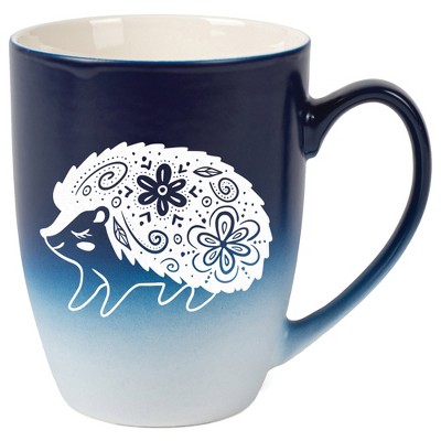 Elanze Designs 12 Ounce Two Toned Ombre Ceramic Tea Coffee Cup Mug Blue White Woodland Floral Hedgehog