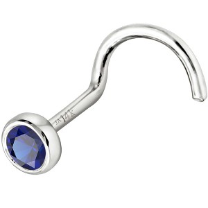 Jewelry Avalanche 22G 14K Gold Bezel-set Blue Sapphire Nose Screw Nose Stud - 1 of 3