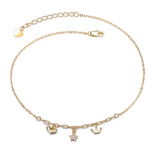Guili 14K Gold Plated Anklet with Clear Cubic Zirconia Heart, Star, and Crown Charms Brings Playful Sparkle and Whimsy to Your Everyday Style - 1 of 2