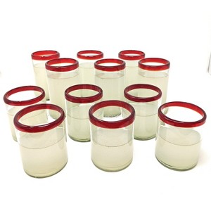 Dos Sueños Mexican Hand Blown Glassware Combo Set - Red Rim Tumblers and Drinking Glasses - 1 of 4