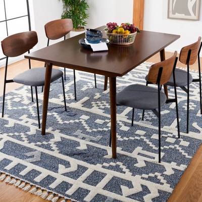 Blue and Ivory Hand-Knotted Wool Shag Rug, 8' x 10'