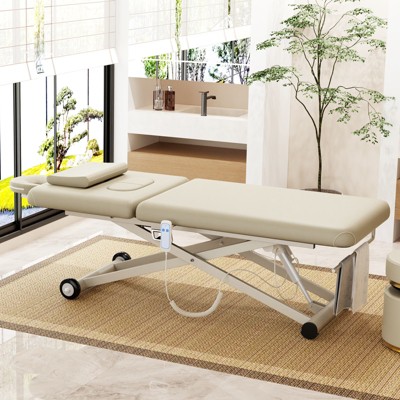 Dolonm Electric Massage Table w/Remote & 800LBS Capacity - Adjustable Height & Backrest, Wheels Included - Beige