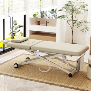 Dolonm Electric Massage Table w/Remote & 800LBS Capacity - Adjustable Height & Backrest, Wheels Included - Beige - 1 of 4