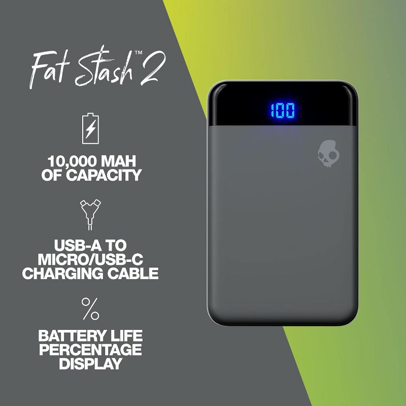 Skullcandy Fat Stash 2 10000mAh Portable Charger, Fast Charging Power Bank, 3 of 6