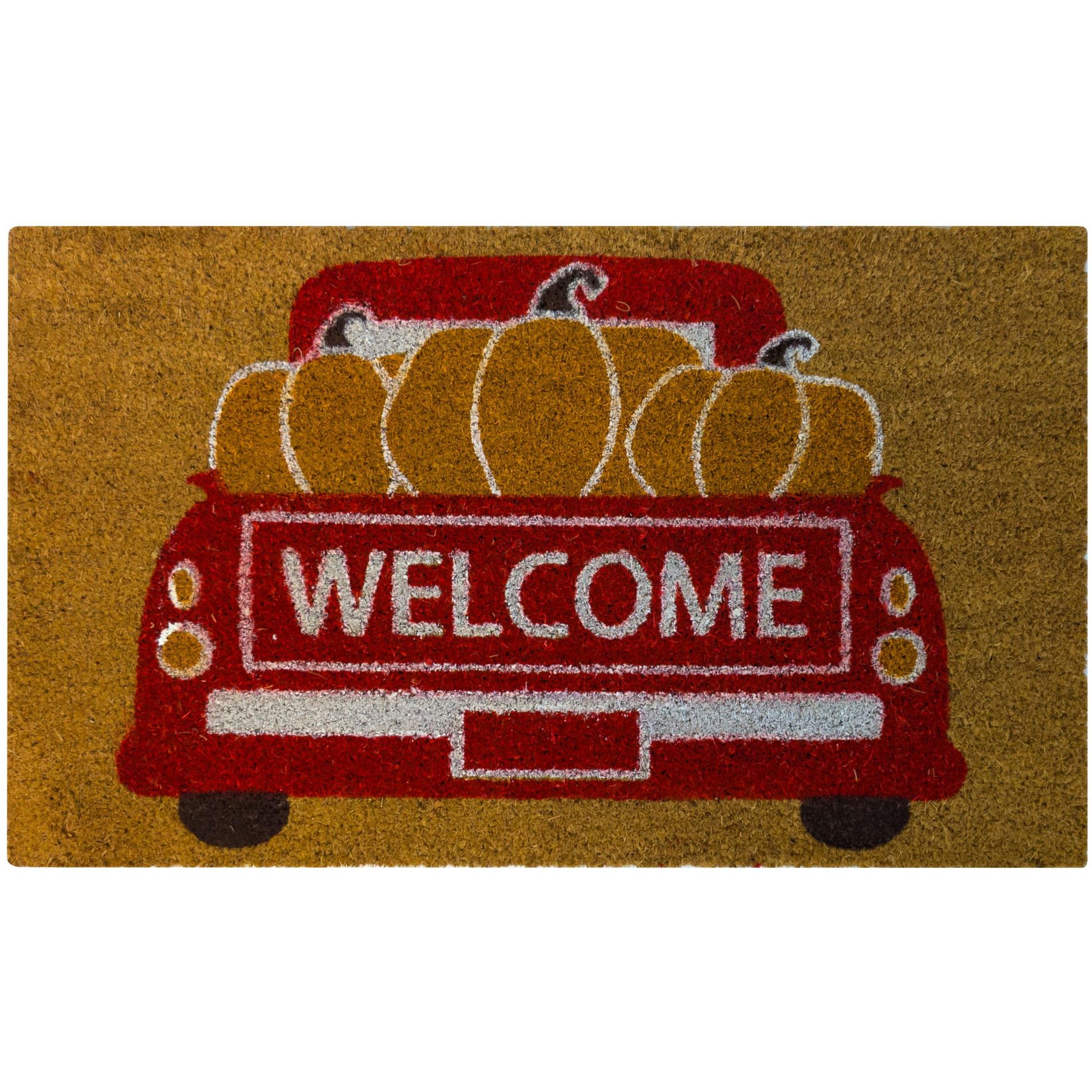 Kate Aurora Fall Harvest Welcome Pumpkin Truck Bristled Outdoor Welcome Mat - 18"x30"