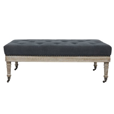 Antoinette Gray Tufted Upholstered Coffee Table with Distressed Wood Legs
