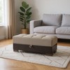 HomeRoots 50" Tan and Brown Chenille And Faux Leather Storage Ottoman - 2 of 4