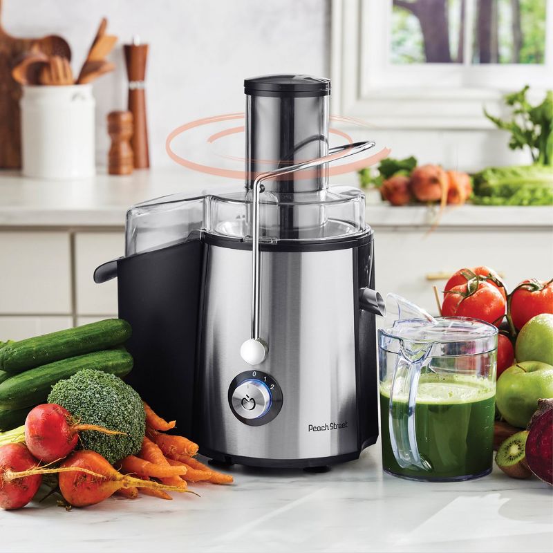 Peach Street Centrifugal Juicer 700W Extractor Machine, Wide Feeder for Whole Fruits, Vegetable, with Micro-Mesh Filter Easy to Clean, Stainless Steel, 2 of 9