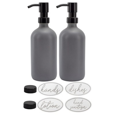 Darware 16oz Glass Pump Bottles 2pc Set; Soap Dispensers w/ Brushed Metal Pump Tops