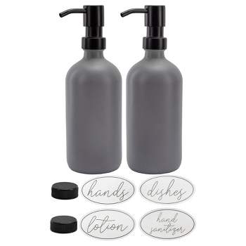 Darware- 16oz Glass Bottles with Black Pumps, Caps and Labels 2pk