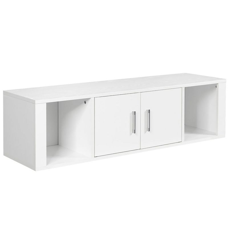 Costway Wall Mounted Floating Media Storage Cabinet Hanging Desk Hutch W/Door White, 1 of 11