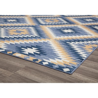 Soleil Geometric Kilim Denim Blue Round Area Rug, 8'9"x12'