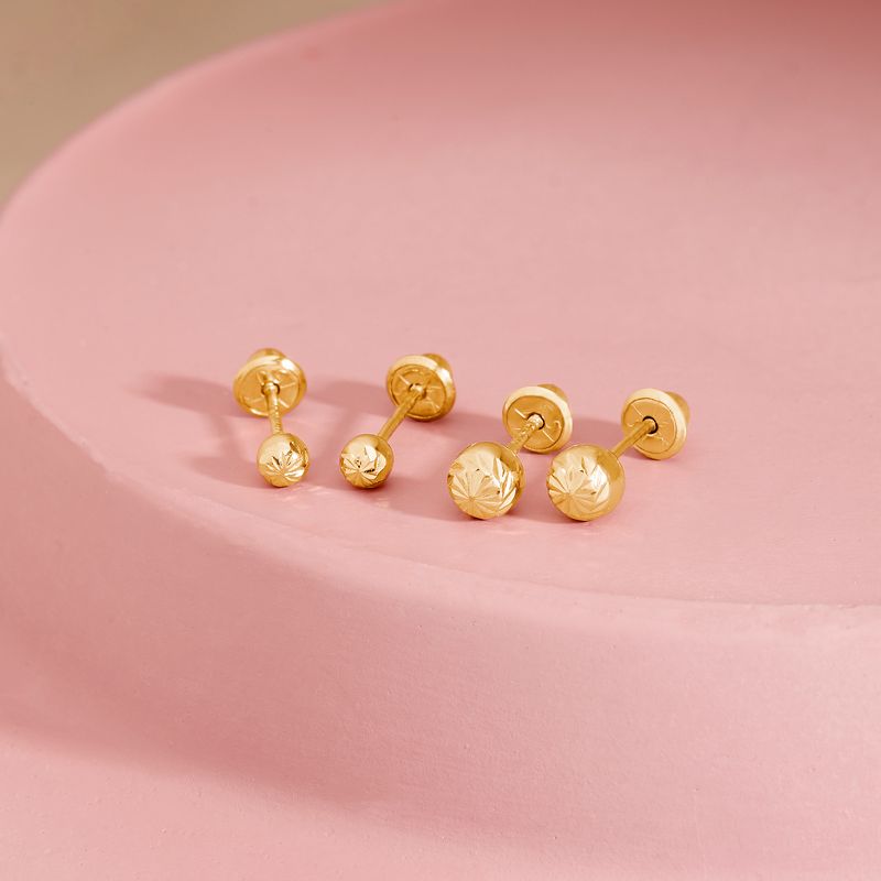 Girls' Diamond Cut Ball Screw Back 14k Gold Earrings - In Season Jewelry, 2 of 6