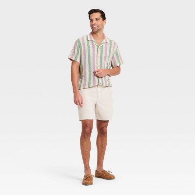 Мужские рубашки Goodfellow & Co Men's Short Sleeve Open Work Button-Down Camp Shirt - Goodfellow & Co™ - Green/Purple Striped L — фото 2