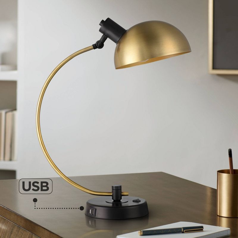 Possini Euro Design Modern Mid Century Desk Lamp 28 1/2" Tall Warm Gold Black with Dual USB Charging Ports for Bedroom Living Room Office Reading Home, 2 of 10