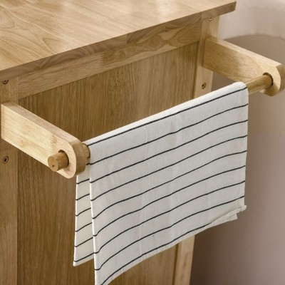 Natural Wood Kitchen Cart with Drawers and Spice Rack