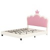 Upholstered Princess Bed with Crown Headboard, PU Leather Frame Bed for Kids Bedroom-Baofuwish - 3 of 4