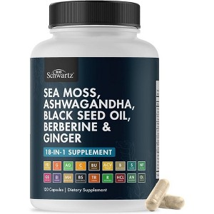 Sea Moss Ashwagandha Black Seed Oil Berberine and Ginger Supplement Capsule, 18 Key Nutrients for Overall Health Support, Bioschwartz, 120ct - 1 of 4