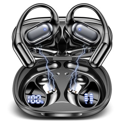 VEATOOL T5 Open Ear Headphones with Mic, Air Conduction Wireless Earbuds with LED Digital Display 40 Hrs Playtime,Clear Call ,Fast Charing,IPX7