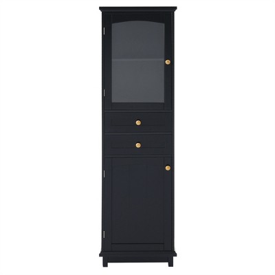 OUTSUPPLY Bathroom Storage Cabinet with Glass Doors, Free-Standing Cabinet with Drawers, Adjustable Shelves for Bathrooms, Living Rooms
