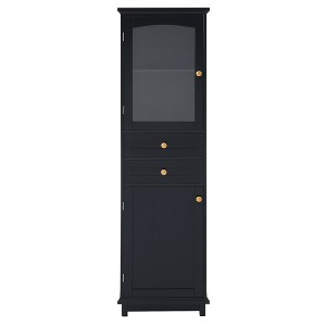 OUTSUPPLY Bathroom Storage Cabinet with Glass Doors, Free-Standing Cabinet with Drawers, Adjustable Shelves for Bathrooms, Living Rooms - 1 of 4