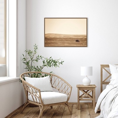 33" x 23" Sepia Bison Landscape Framed Canvas Wall Art