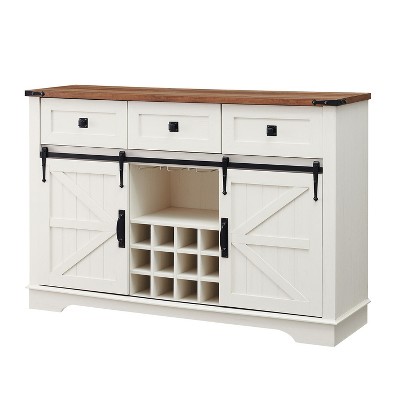 OKD 54" Wine Bar Cabinet w/Sliding Barn Door, Kitchen Coffee Bar Cabinet w/Wine & Glass Rack, 3 Drawers, Large Buffet Sideboard