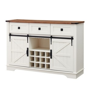 OKD 54" Wine Bar Cabinet w/Sliding Barn Door, Kitchen Coffee Bar Cabinet w/Wine & Glass Rack, 3 Drawers, Large Buffet Sideboard - 1 of 4