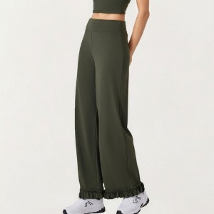 Anna-Kaci Active Women's High Waist Wide Leg Sweatpants with Ruffle Hem Detail - 1 of 4