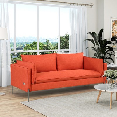 Modern Style 3-seats Linen Fabric Upholstered Sofa Couch Orange ...