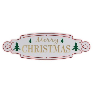 HomeRoots 11" X 36" White Green and Red Merry Christmas Metal Wall Decor - 1 of 4