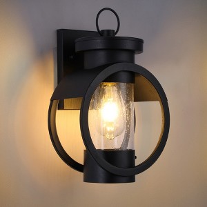 6.7" Metal Wall Light with Clear Glass Shade, Waterproof Lantern Sconce for Porch, Entryway, Garage, Yard, Matte Black - 1 of 4