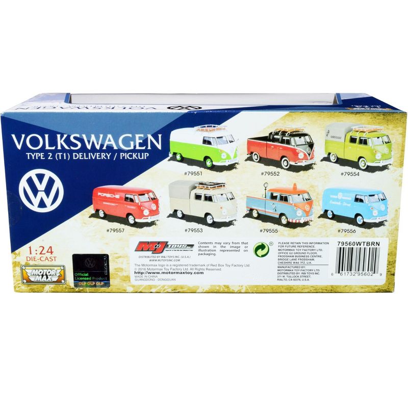 Volkswagen Type 2 (T1) Pickup White and Yellow with Wood Paneling with Surfboard 1/24 Diecast Model Car by Motormax, 3 of 4
