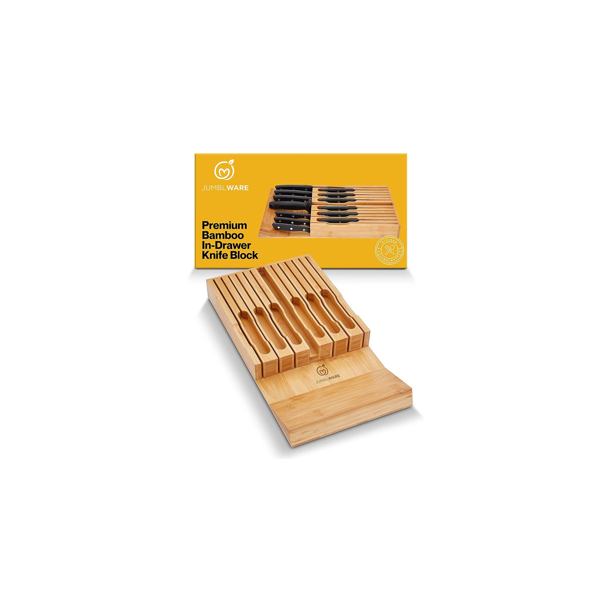 JumblWare Bamboo Drawer Knife Block. Knife Holder for Kitchen Drawer