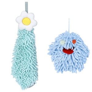 REGALWOVEN 2 Packs Soft Absorbent Flower Pattern Chenille Hand Towel with Loop 6" x 15"/7" x 7" - 1 of 4