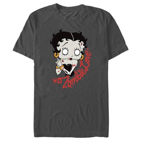 Men's Betty Boop Valentine's Day Zombie Love T-Shirt - Charcoal - 3X Large