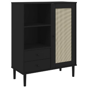 vidaXL SENJA Highboard Rattan Look Black 35.4"x15.7"x44.1" Solid Wood Pine - 1 of 4