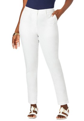 Jessica London Women's Plus Size Casual Stretch Straight Leg Chino Pants -  12 W, White